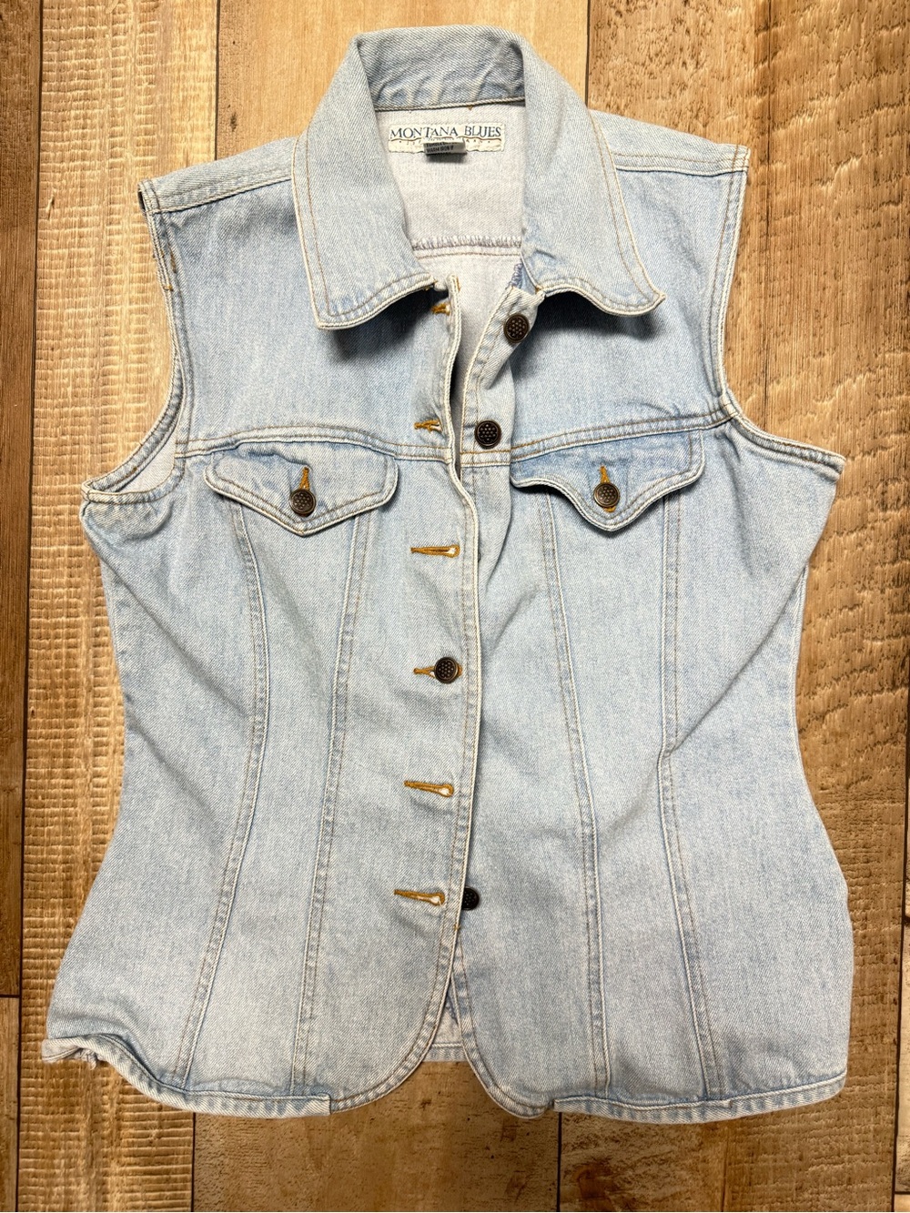 Montana Blues Light Wash Denim Vest - Sleeveless Button-Front